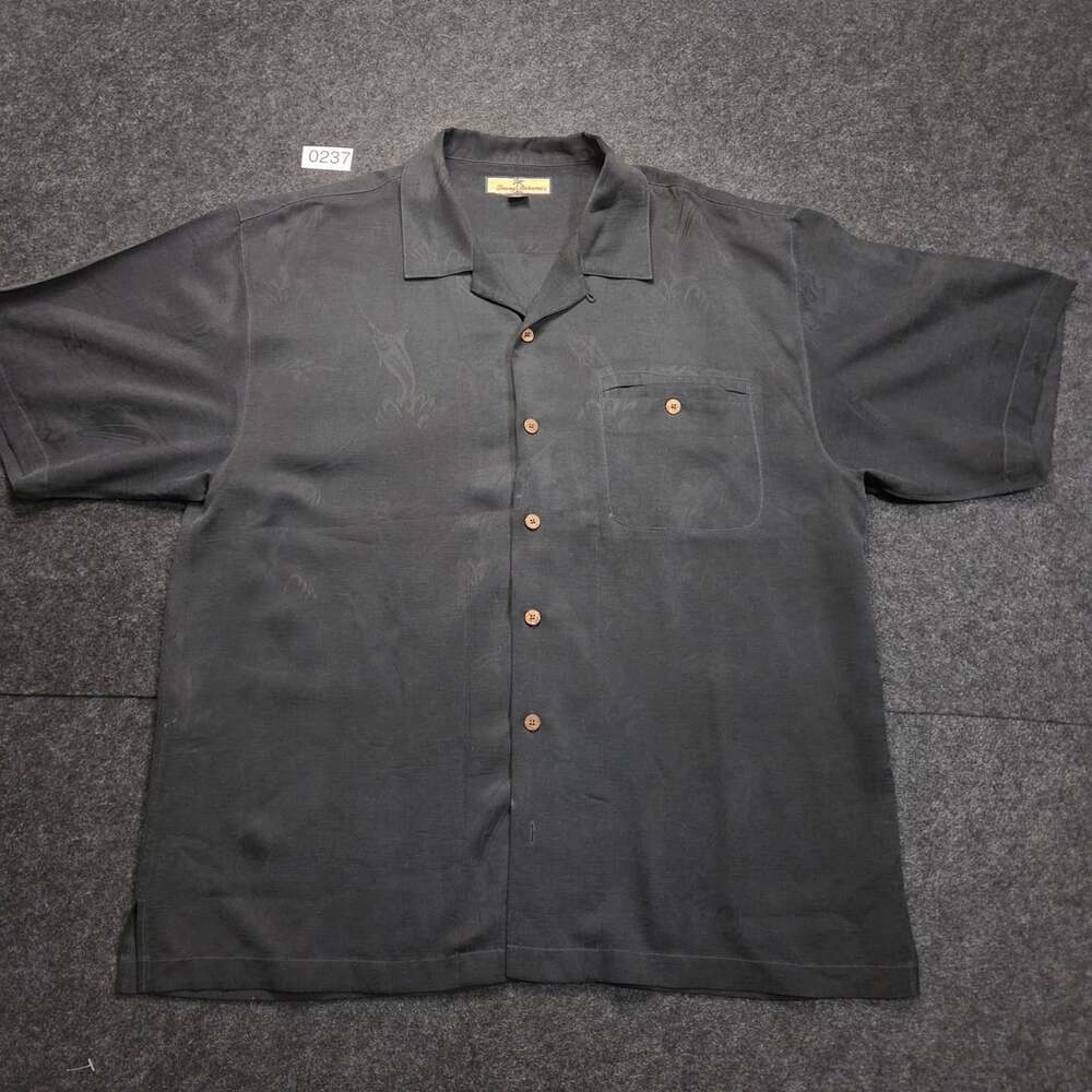 Tommy Bahama Mens Black Silk Short Sleeve Button Up Camp Shirt